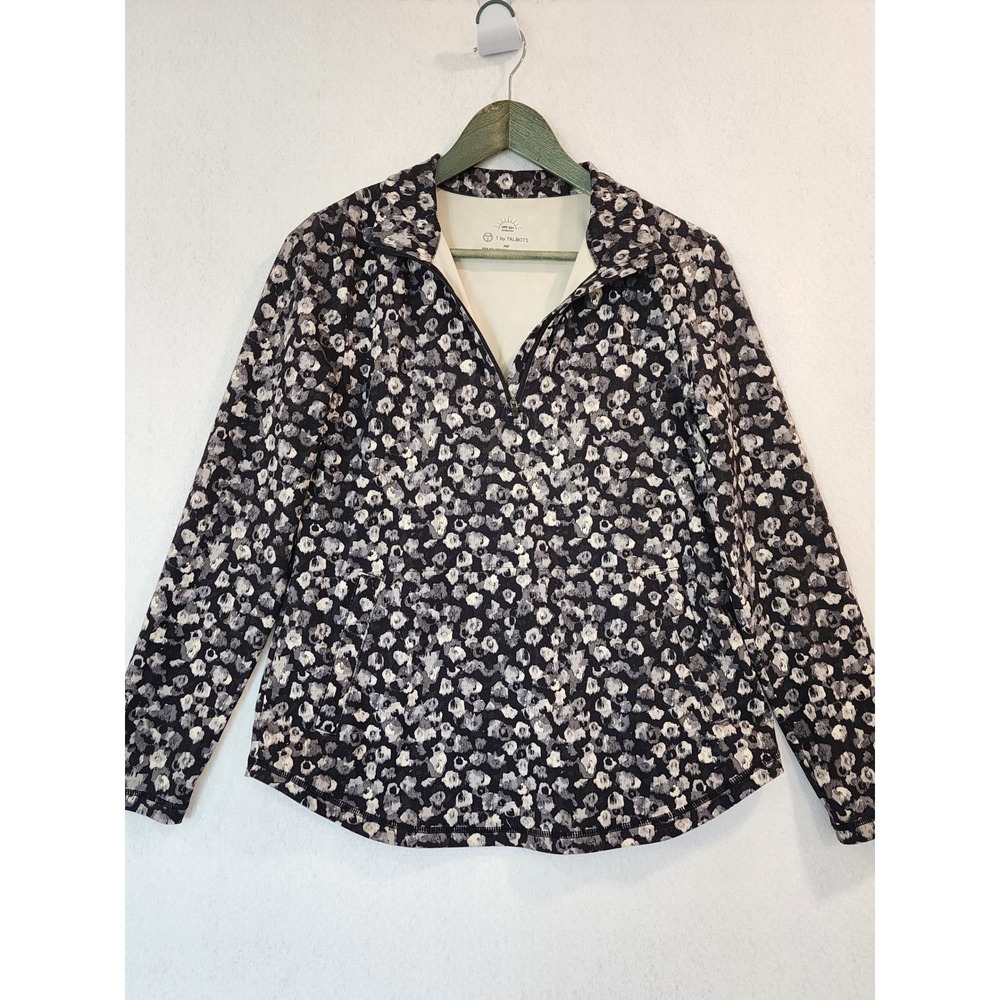 T by Talbots Womens MP Black Gray Floral UPF 50+ Quarter Zip Pullover VN5111